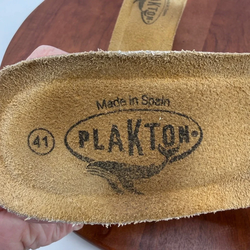 Plakton Wedge Sandals Silver Leopard Print Cork‎ Slide Spain Women EU 41/US 10